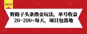 野路子头条撸金玩法，单号收益20~200+每天，项目包落地-一号资源库