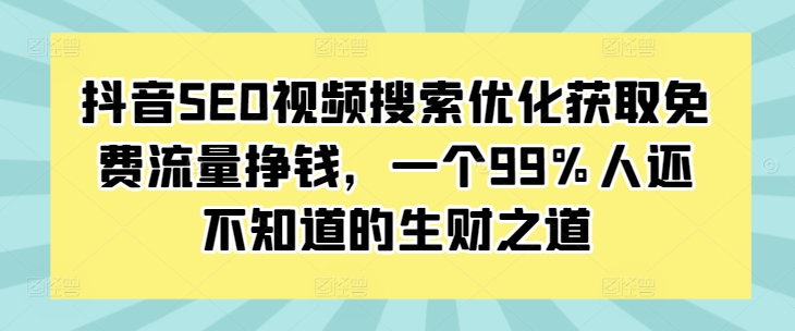 抖音SEO视频搜索优化获取免费流量挣钱，一个99%人还不知道的生财之道-一号资源库
