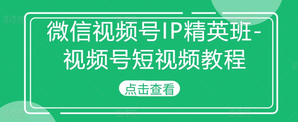微信视频号IP精英班-视频号短视频教程-一号资源库