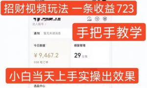 招财视频玩法，一条视频收益723，手把手教学，小白当天可上手-一号资源库