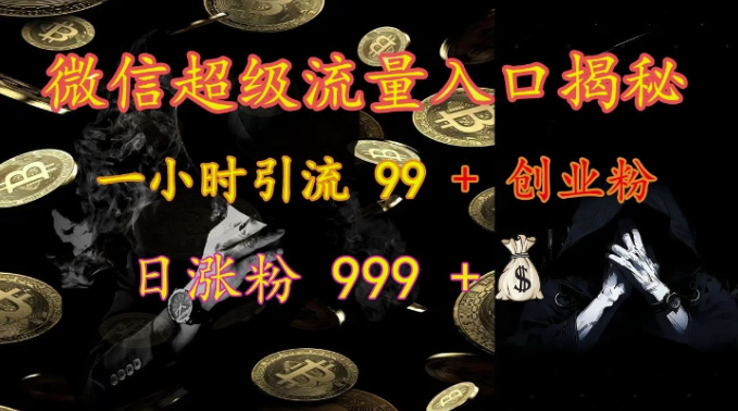 微信超级流量入口揭秘：一小时引流 99 + 创业粉，日涨粉 999 +-一号资源库