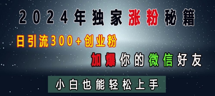 2024年独家涨粉秘籍，日引流300+创业粉，加爆你的微信好友，小白也能轻松上手-一号资源库
