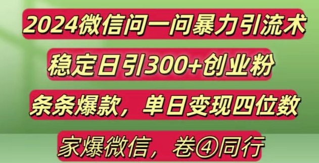 2024最新微信问一问暴力引流300+创业粉,条条爆款单日变现四位数【揭秘】-一号资源库