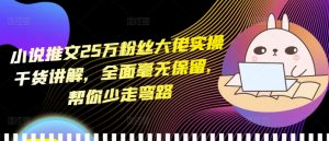 小说推文25万粉丝大佬实操干货讲解，全面毫无保留，帮你少走弯路-一号资源库