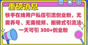 快手最新引流创业粉方法，无需养号、无需视频、搬砖式引流法【揭秘】-一号资源库