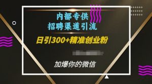 内部招聘渠道日引流300+创业粉，加爆你的微信【揭秘】-一号资源库
