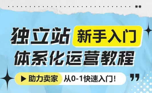 独立站新手入门体系化运营教程，助力独立站卖家从0-1快速入门!-一号资源库
