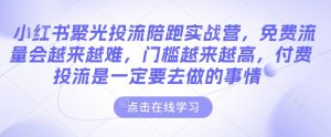 小红书聚光投流陪跑实战营,免费流量会越来越难,门槛越来越高,付费投流是一定要去做的事情-一号资源库