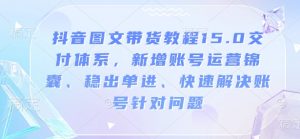 抖音图文带货教程15.0交付体系，新增账号运营锦囊、稳出单进、快速解决账号针对问题-一号资源库