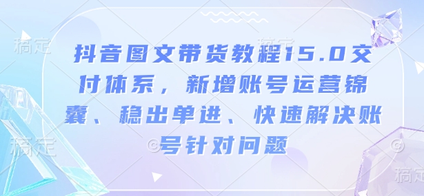 抖音图文带货教程15.0交付体系，新增账号运营锦囊、稳出单进、快速解决账号针对问题-一号资源库