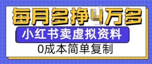 小红书虚拟资料项目，0成本简单复制，每个月多挣1W【揭秘】-一号资源库