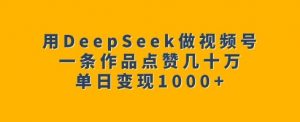 用DeepSeek做视频号，一条作品点赞几十万，单日变现1k-一号资源库