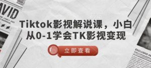 TikTok影视解说课，小白从0-1学会TK影视变现-一号资源库