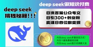 Deepseek做知识付费日洗百篇公众号文日引300+创业粉，卖课日四位数变现保姆级教程!-一号资源库