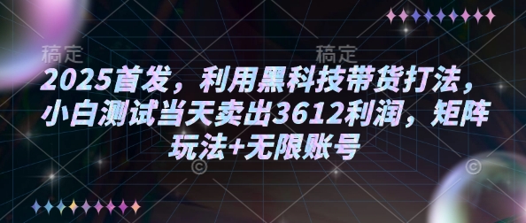 2025首发，利用黑科技带货打法，小白测试当天卖出3612利润，矩阵玩法+无限账号【揭秘】-一号资源库