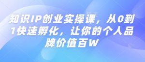 知识IP创业实操课，从0到1快速孵化，让你的个人品牌价值百W-一号资源库