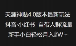 天涯神贴4.0版本最新玩法，抖音·小红书自带人群流量，新手小白轻松月入过W-一号资源库