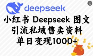小红书Deepseek图文引流私域售卖资料，单日变现多张-一号资源库