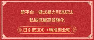 跨平台一键式暴力引流玩法,私域流量高效转化日引流300 +精准创业粉-一号资源库