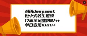 利用deepseek做中式养生视频，17篇笔记涨粉3万+，单日变现1k-一号资源库