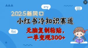 2025新风口,小红书冷知识赛道,无脑复制粘贴,一单变现300+-一号资源库