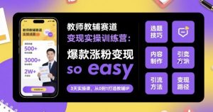 教师教辅赛道变现实操训练营，爆款涨粉变现so easy-一号资源库