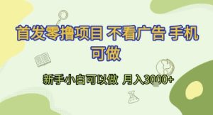 首发零撸项目 不看广告 手机可做 新手小白可以做  月入3k+【揭秘】-一号资源库