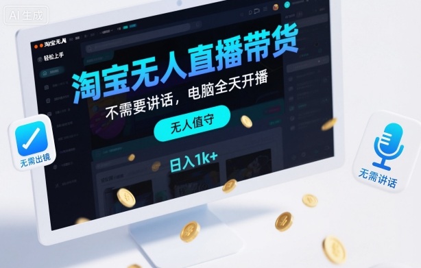 淘宝无人直播带货，不需要出镜，不需要讲话，电脑全天开播，轻松上手，日入1k+【揭秘】-一号资源库