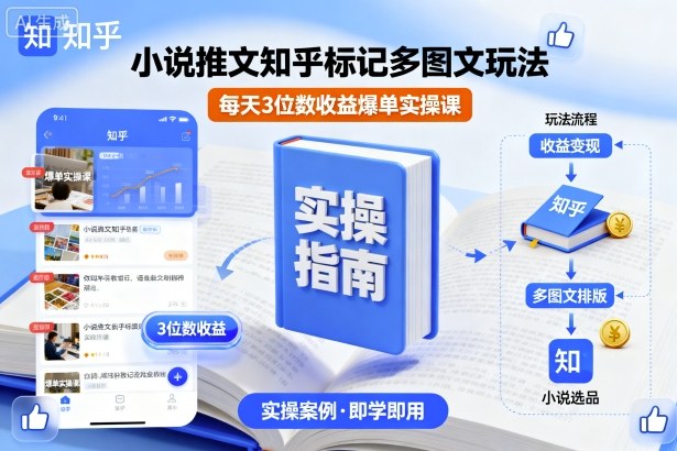 小说推文知乎标记多图文玩法，每天3位数收益爆单实操课-一号资源库