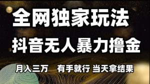 全网独家玩法抖音无人暴力撸金，月入3W，有手就行，当天拿结果【揭秘】-一号资源库