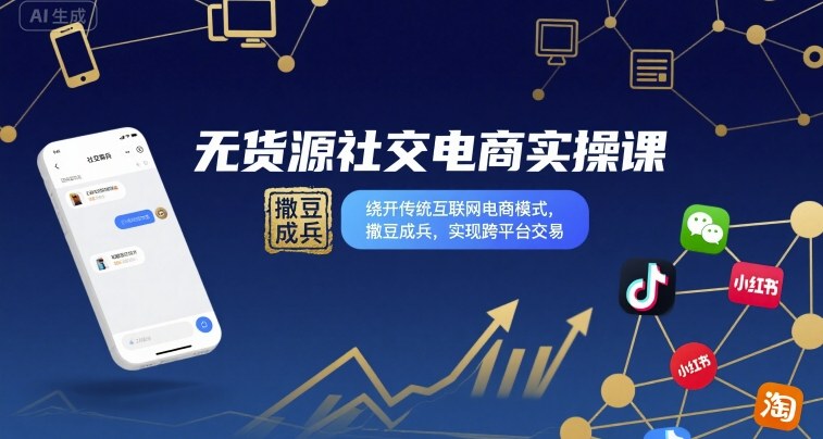 无货源社交电商实操课，绕开传统互联网电商模式，撒豆成兵，实现跨平台交易-一号资源库