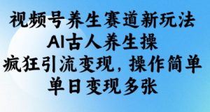 视频号养生赛道新玩法，AI古人养生操，疯狂引流变现，操作简单，单日变现多张-一号资源库