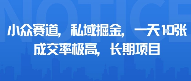 小众赛道，私域掘金，一天多张，成交率极高，长期项目-一号资源库