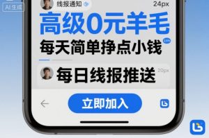 高级0元羊毛线报社群项目,每天简单挣点小钱-一号资源库