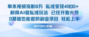 单条视频私域变现4.9k+利用AI做私域玩法 已经开始火热0基础也能做的副业项目轻松上手-一号资源库