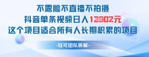不露脸不直播不拍摄抖音单条视频日入1k+这个项目适合所有人长期积累的项目-一号资源库
