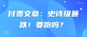 付费文章：史诗级暴跌！要跑吗？-一号资源库