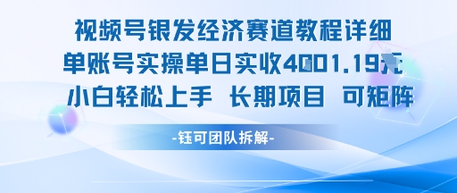 视频号银发经济赛道单账号实操单日实收1k+，小白轻松上手长期项目-一号资源库