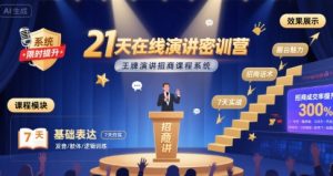 21天在线演讲密训营，王牌演讲招商课程系统-一号资源库