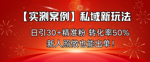 【实测案例】私域新玩法，日引30+精准粉，转化率50%，新人照做也能出单！-一号资源库
