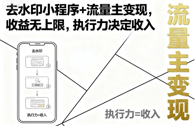 去水印小程序+流量主变现，收益无上限，执行力决定收入-一号资源库