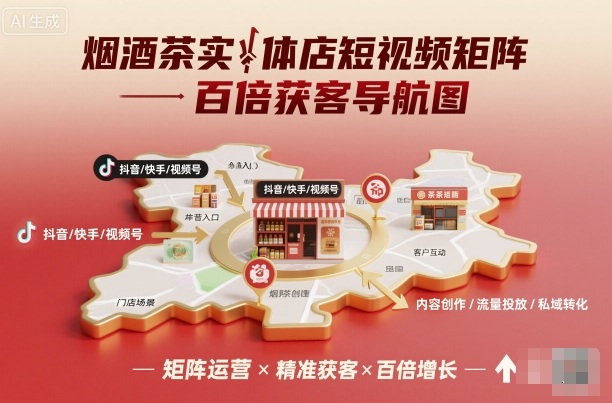 烟酒茶实体店短视频矩阵百倍获客导航图-一号资源库