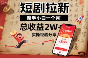 短剧拉新新手小白一个月总收益2W+实操经验分享-一号资源库