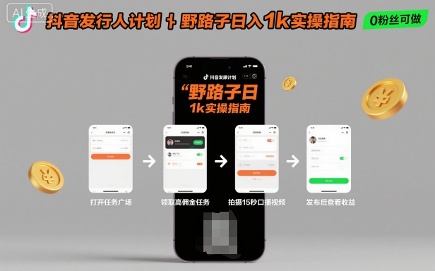 抖音发行人计划全新野路子玩法，随时随地，只要有手机，就能操作，日入1k+【揭秘】-一号资源库