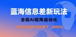 蓝海信息差新玩法，全程AI矩阵自动化小白可以操作当天搞了1k+-一号资源库