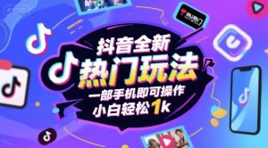 抖音全新热门玩法，一部手机即可操作，小白轻松1k【揭秘】-一号资源库