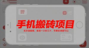 手机搬砖项目，有手就能做，亲测一小时几十，苹果安卓都可以-一号资源库