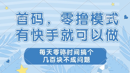 首码，零撸模式，有快手就可以做，每天零碎时间搞个几张不成问题【揭秘】-一号资源库