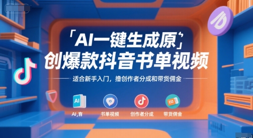 AI一键生成原创爆款抖音书单视频，适合新手入门，撸创作者分成和带货佣金【揭秘】-一号资源库