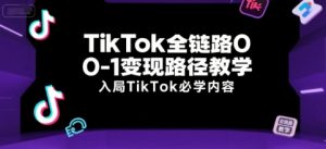 TikTok全链路0-1变现路径教学，入局TikTok必学内容-一号资源库